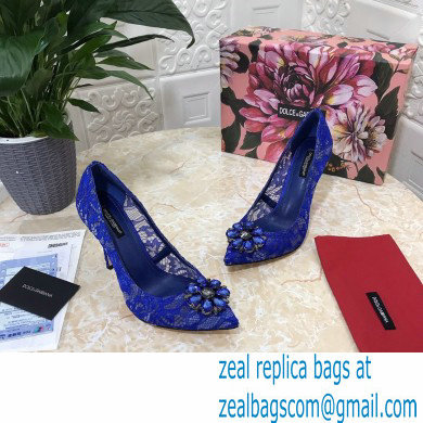 Dolce  &  Gabbana Heel 10.5cm Taormina Lace Pumps Blue with Crystals 2021